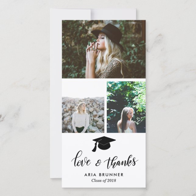 Graduate Thank You Three Photo Simple Announcement (Front)