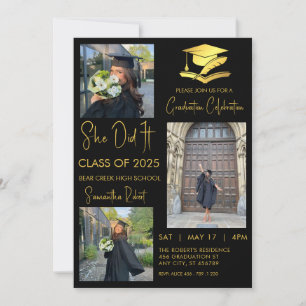 Graduate three photo modern graduation  invitation