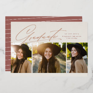 Graduate three photo simple rose gold graduation