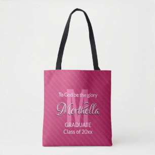 Graduate TO GOD BE THE GLORY Personalized Pink Tote Bag