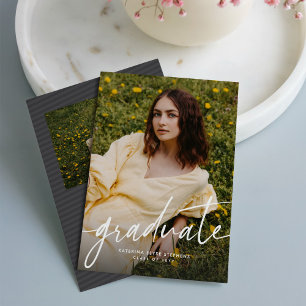 Graduate trendy modern script photo graduation invitation