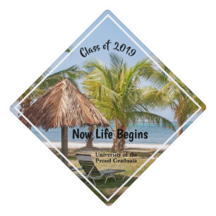 Graduate Tropical Palm Trees Life Begins Graduation Cap Topper