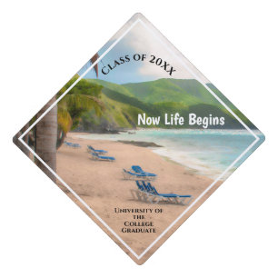 Graduate Tropical Palms Beach Life Personalize Graduation Cap Topper
