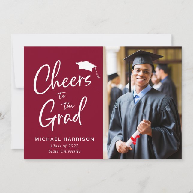 Graduate Two Photo Burgundy Announcement (Front)