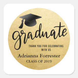 Graduate Typography Gold Foil   Modern Elegant Square Sticker