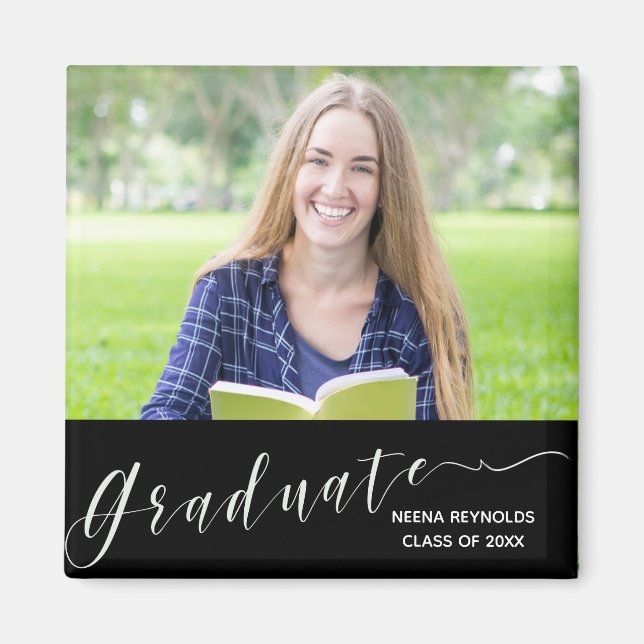 Graduate Typography Graduation Photo Fridge Magnet (Front)