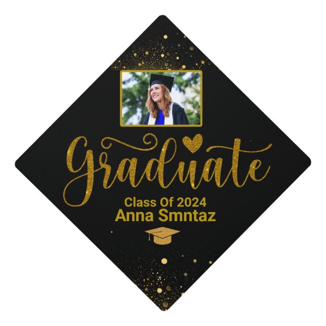 Graduate Typography Personalized Elegant  Graduation Cap Topper (Front)