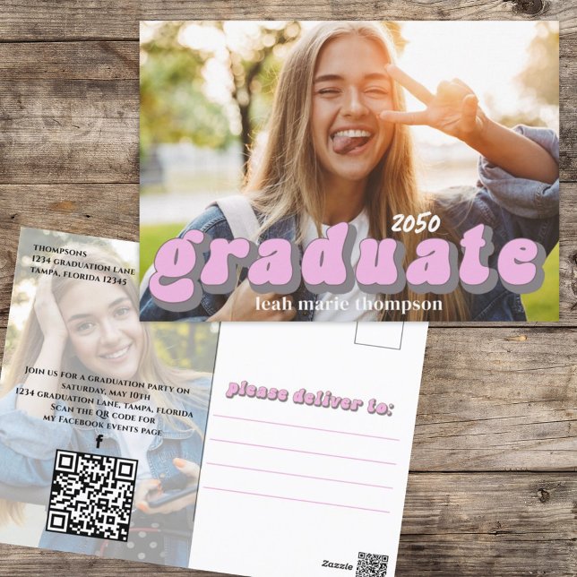 Graduate Typography Photo QR Code Social Media Postcard (Creator Uploaded)