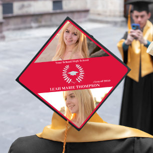 Graduate Typography School Colour Crimson Red Graduation Cap Topper