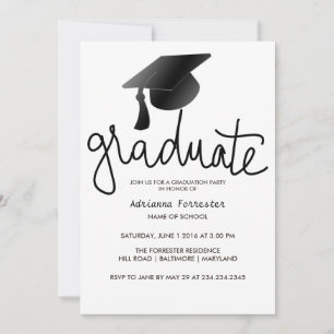 Graduate Typography Simple Black Graduation Hat Invitation