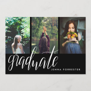 Graduate Typography Three Photos Graduation Party Invitation