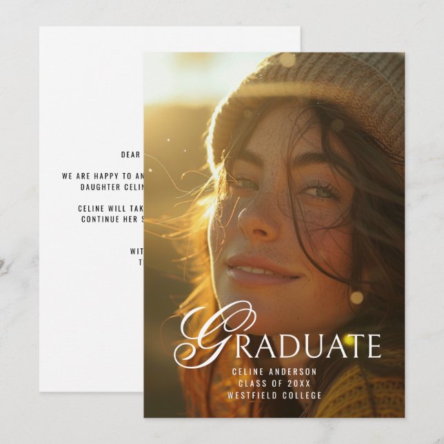 Graduate Unique Typography Full Photo Graduation Announcement (Front/Back)