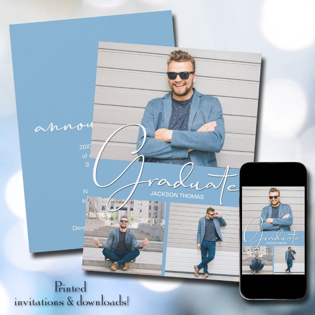 Graduate Vertical 3 Photo Graduation Announcement (Creator Uploaded)