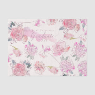 Graduate Watercolor Blush floral Rose Monogram Tissue Paper