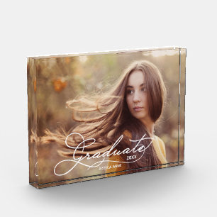 Graduate White Script Photo Block