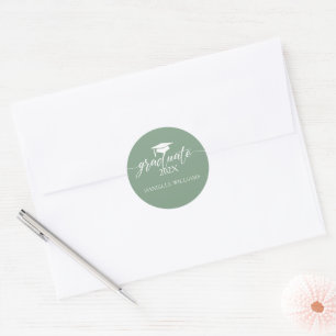 Graduate White Typography On Sage Green Background Classic Round Sticker
