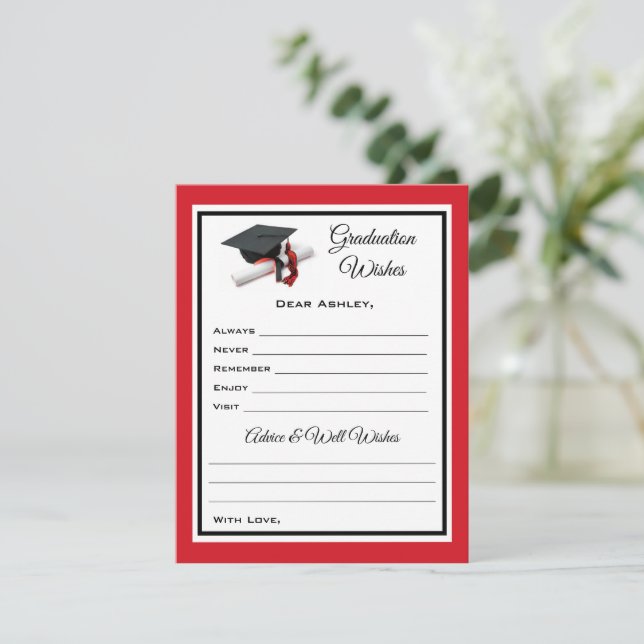 Graduate Wishes & Advice | Black Red  Card (Standing Front)