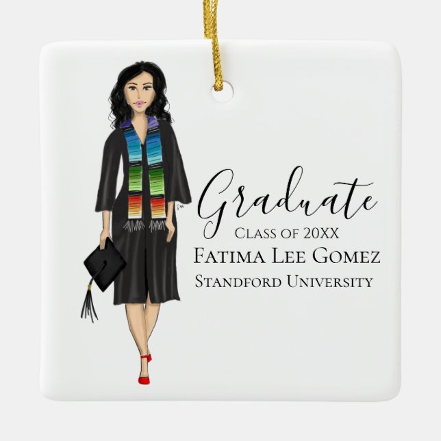 Graduate With Serape Grad Cap And Gown Ceramic Ornament (Front)