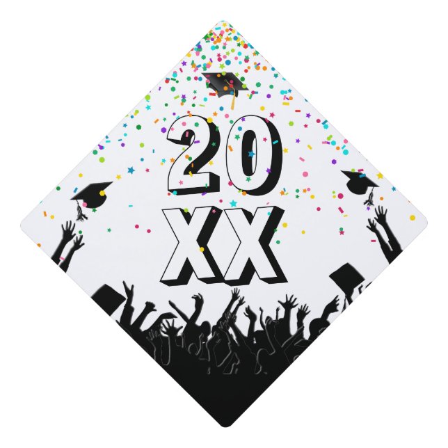 Graduate Year with Confetti And Caps Graduation Cap Topper (Front)