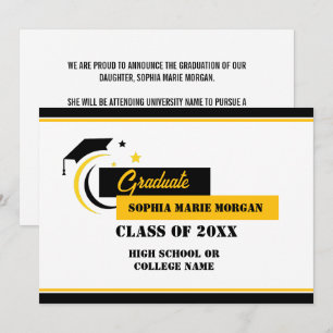Graduate Yellow Black White Graduate Announcement