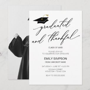 Graduated and Thankful Modern Graduation Invitation