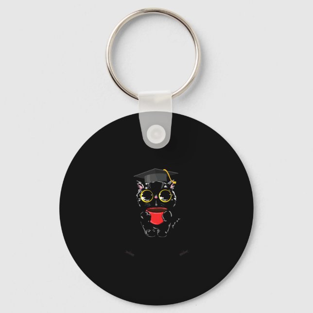 Graduated graduate class 2024 funny black cat keychain (Front)