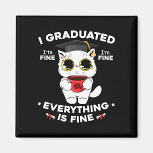 Graduated graduate class 2024 funny black cat magnet