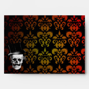 Graduated red, yellow damask and Steampunk skull Envelopes