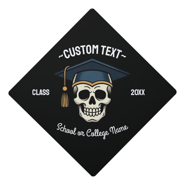 Graduated Skull Custom Name Year School Graduation Cap Topper (Front)