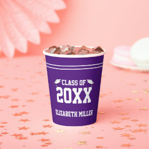 Graduate's Name Royal Purple and White Graduation Paper Cups