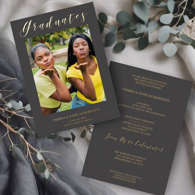 Graduates Real Golden Modern Typography Photo  (Graduates Real Golden Modern Typography Photo Metallic Foil Invitation Card with Envelope.)