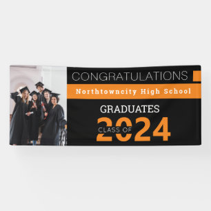 Graduating Class Black Orange Photo Graduation Banner