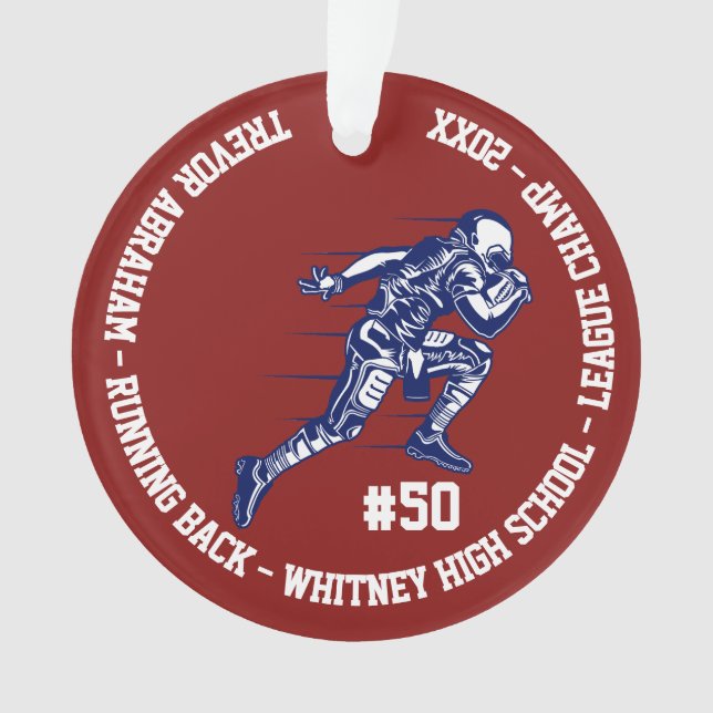 Graduating Senior Football Player Memory Keepsake Ornament (Front)