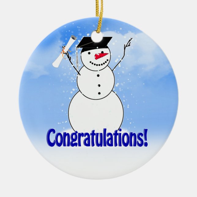 Graduating Snowman With Diploma Ceramic Ornament (Front)