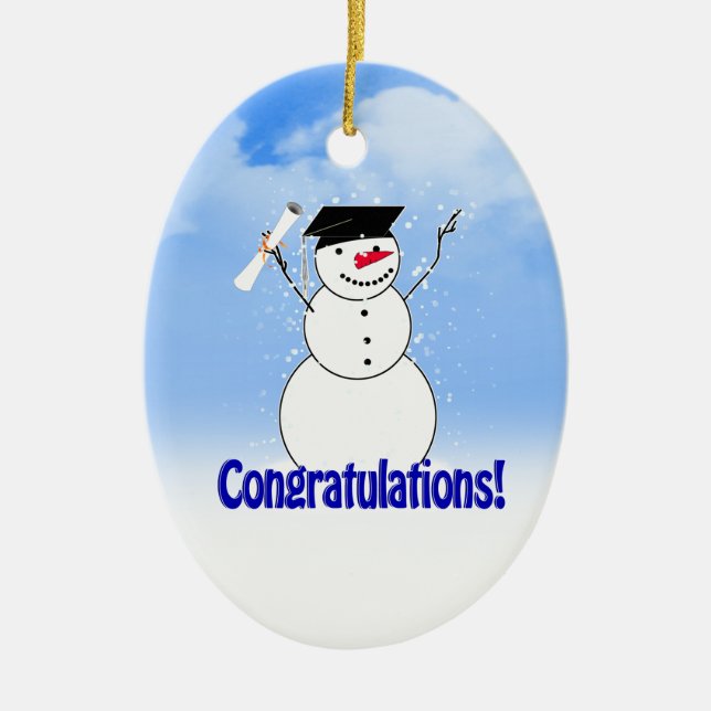 Graduating Snowman With Diploma Ceramic Ornament (Front)