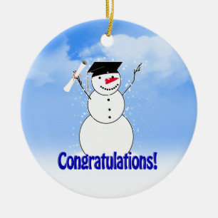 Graduating Snowman With Diploma Ceramic Ornament