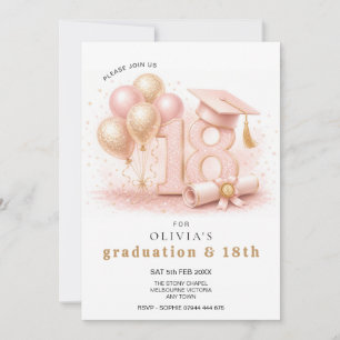 Graduation & 18th Joint Party Invitation Pink