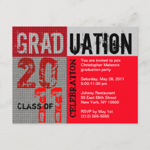 Graduation 2011 Party Invitation Red Grey