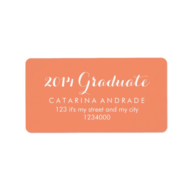 Graduation 2014 Graduate Coral Modern Calligraphy Label (Front)