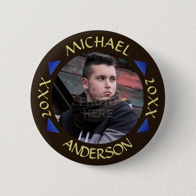 Graduation 2019 | Custom Photo Modern Triangles 2 Inch Round Button (Front)