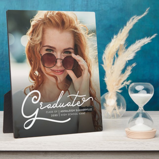 Graduation 2022 Modern Script Grad Photo Keepake Plaque (Side)