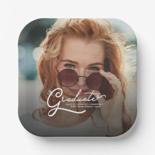 Graduation 2022 Photo Modern Script Grad Party Paper Plate