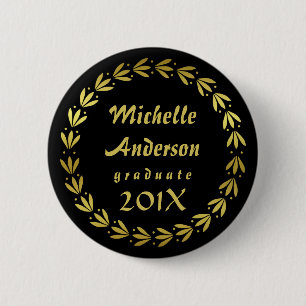 Graduation 2023 Black Gold Laurel Wreath Custom 2 Inch Round Button
