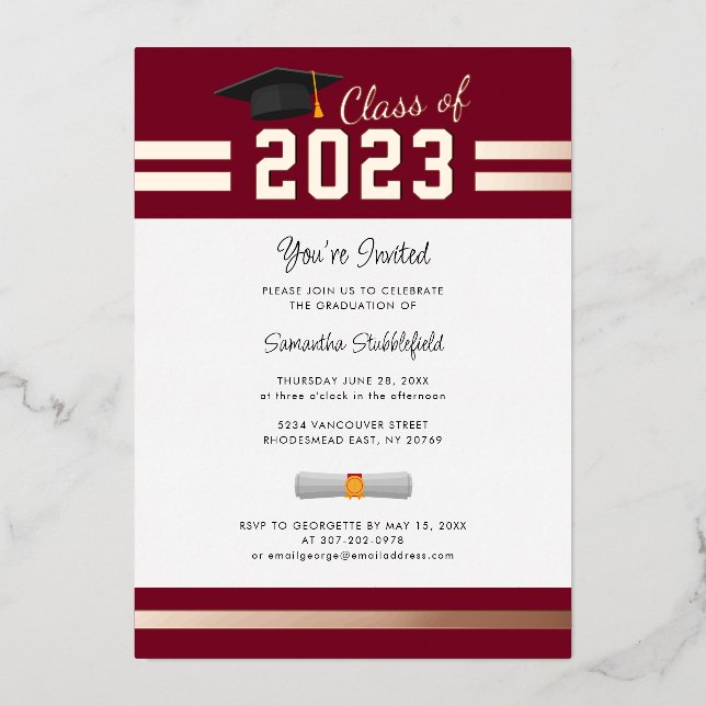Graduation 2023 Burgundy Grad Party Rose Gold (Front)