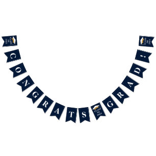 Graduation 2023 Congrats Grad Navy Blue White Bunting Flags