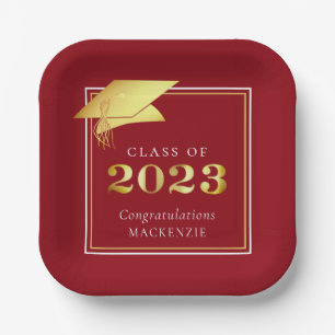 Graduation 2023 Gold Red Gold Personalized Paper Plate