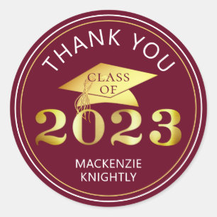 Graduation 2023 Maroon Faux Gold or Custom Colour Classic Round Sticker