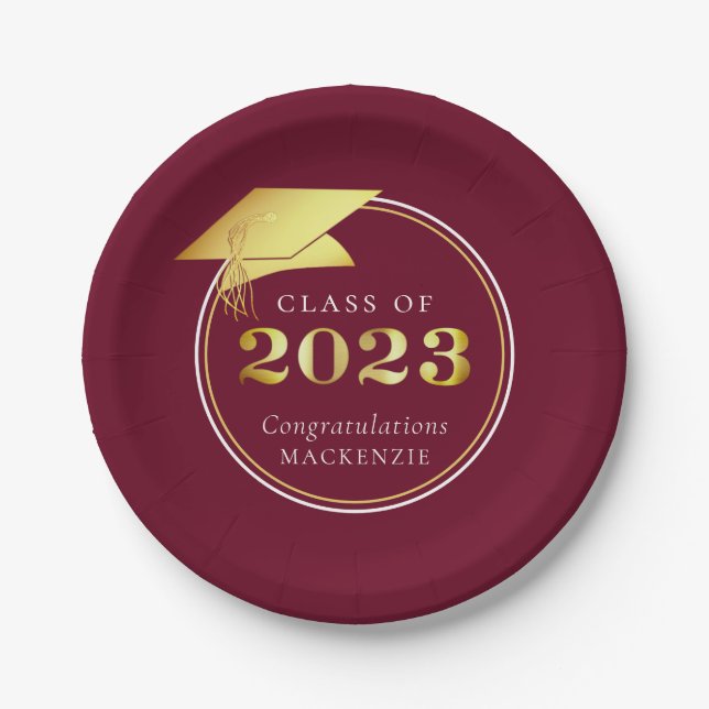 Graduation 2023 Maroon Faux Gold or Custom Colour Paper Plate (Front)