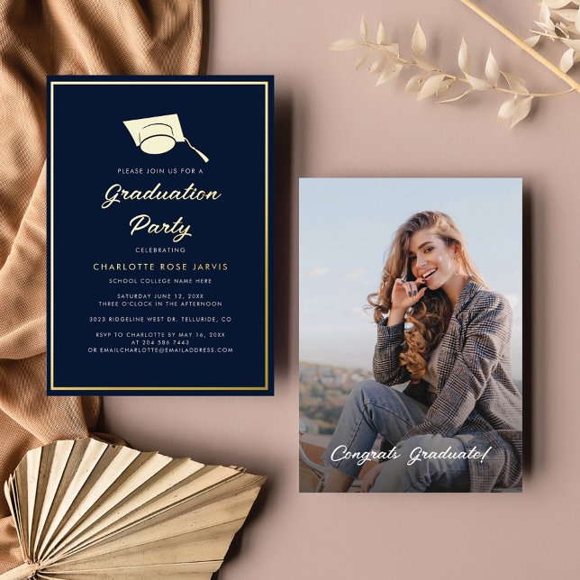 Graduation 2023 Script Navy Blue Photo Party Gold (Creator Uploaded)