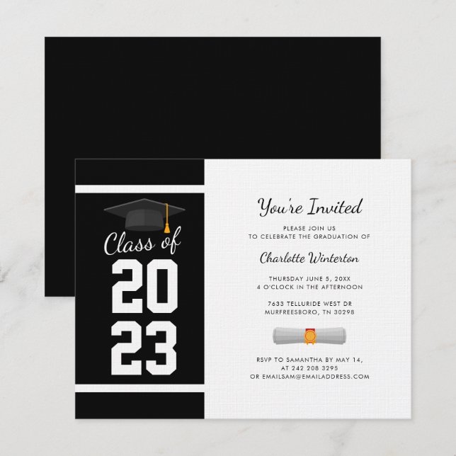 Graduation 2024 Black Typography Party Invitation (Front/Back)